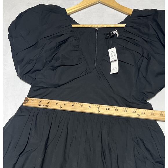 J Crew Collection Cecily Dress in Cotton Poplin 6 Black Puff Sleeve V Neck Midi - Picture 6 of 9